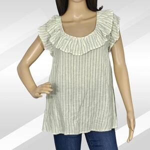 2/$30 NWOT Madison & Berkeley Green Striped Ruffle Blouse Size L